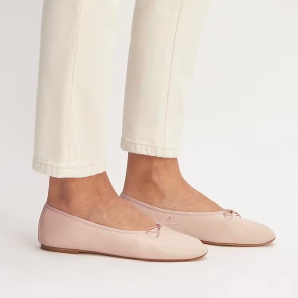 NEW Everlane Pink Italian Leather The Day Tie Ballet Flat in Size 6 - Picture 2 of 15